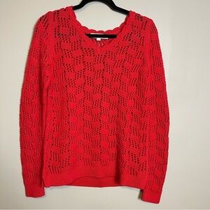 Ann Taylor LOFT Red Crochet Sweater Size Medium Long Sleeve Knit Tomato Red